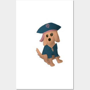 Cute puppy golden retriever dog with pirate costume Posters and Art